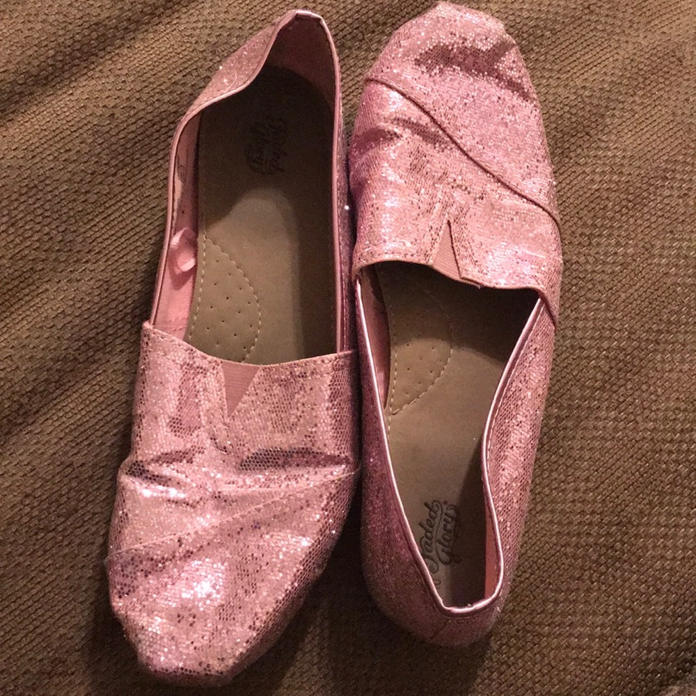 Pink sparkly slip on shoes
